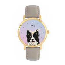 Toff London TLWS-85639 Ladies Black And White Border Collie Dog Head Watch