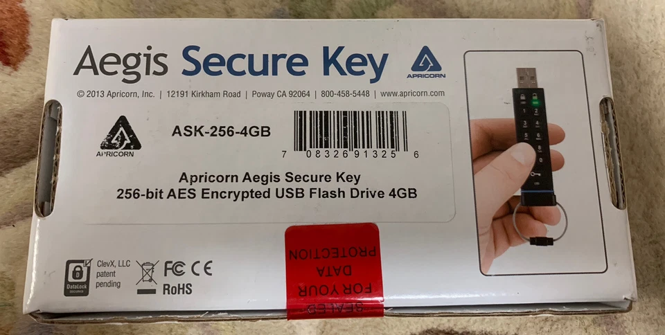 Apricorn Aegis Secure Key 256 Bit Encrypted USB Flash Drive 4GB-New factory seal - Image 2 of 2