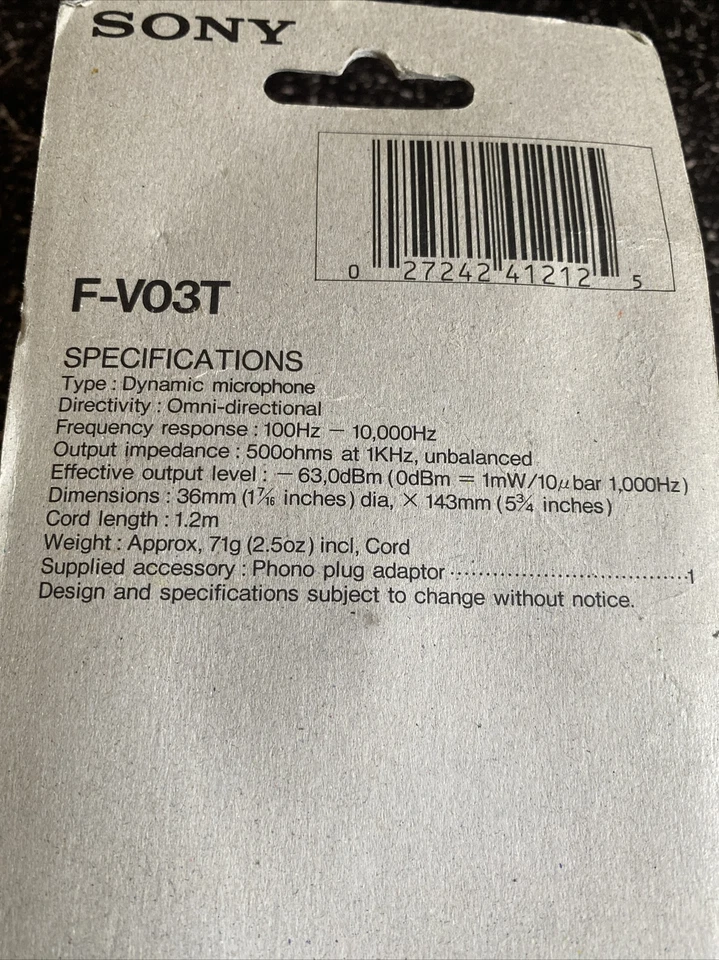 Sony F-V03T Dynamic Microphone Mic IMP 5000  - Japan NEW - Image 4 of 4