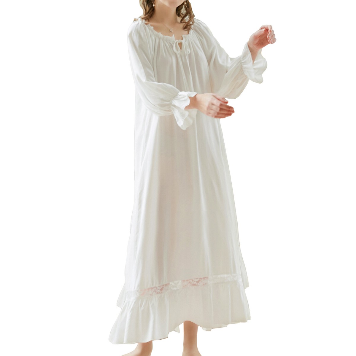 Women's Long Sleeve Victorian Nightgown Ruffle Square Neck