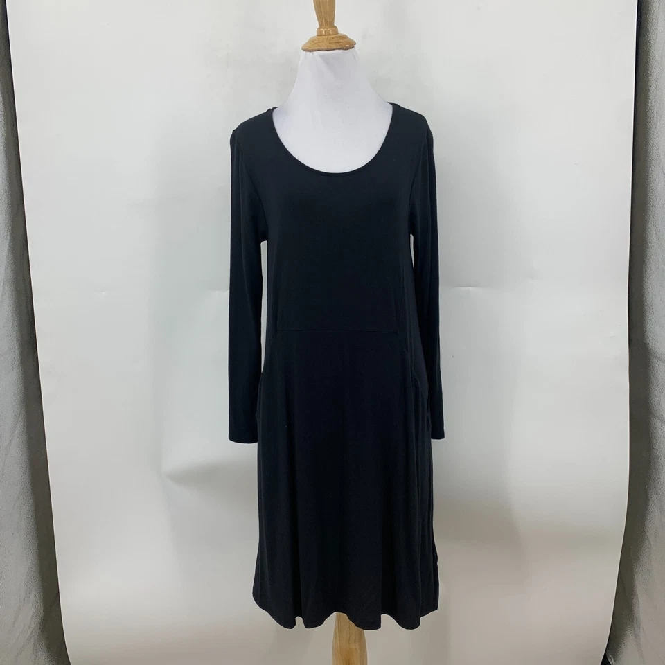 Garnet Hill эластичной платье женщин S черный длинным рукавом декольте карманы Flowy - Изображение 2 из 4