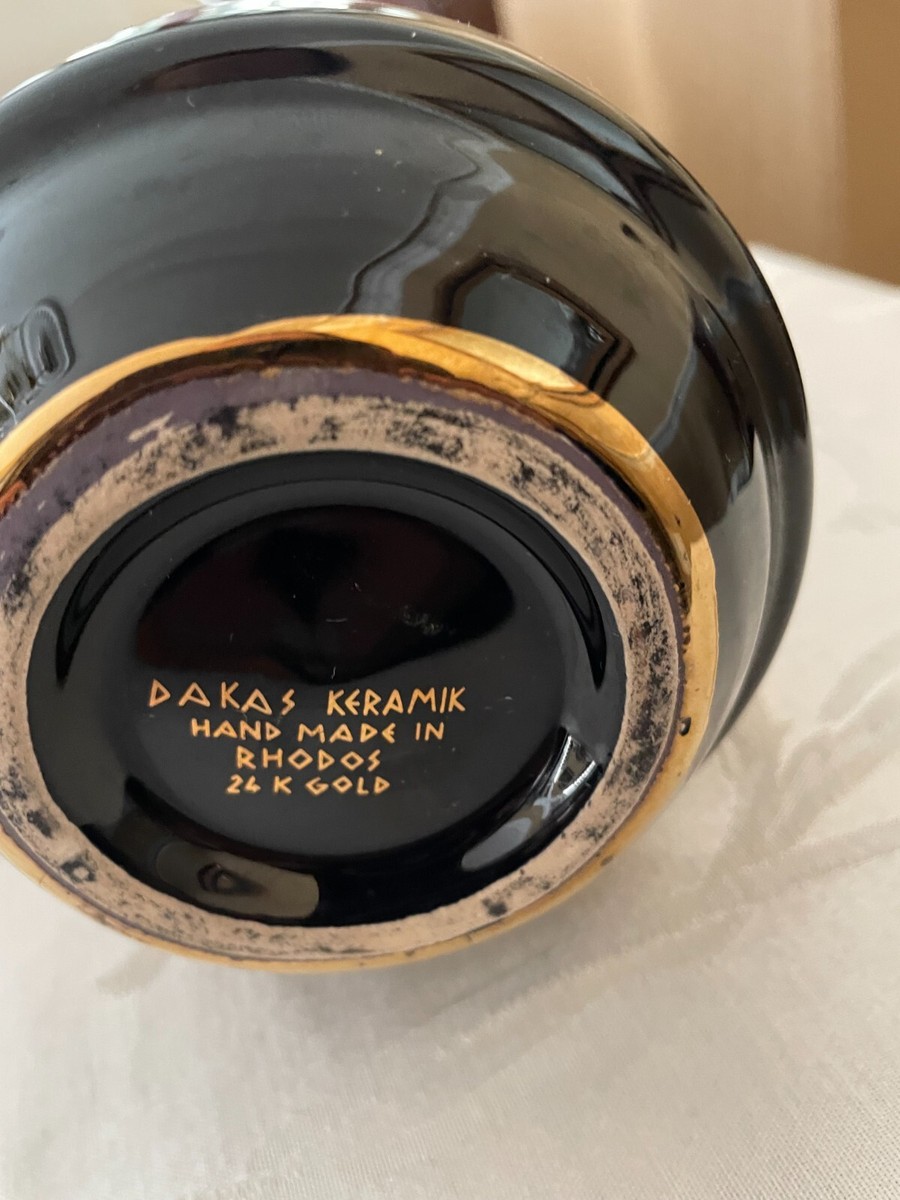 Dakas Keramik vase 24 k gold trim handmade in Rhodes, GREECE | eBay