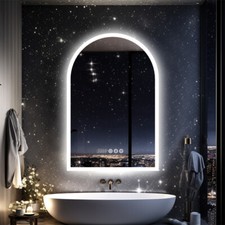 Smart LED Bathroom Mirror Time Date Temp Display Anti-fog Backlit Mirror w Light