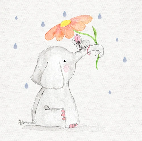 MOONLAKE DESIGNS Elefant, Maus Aquarell/Stoff Kissen/Handwerk/Quilten/8"x8"