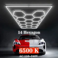 14 Hexagon LED Lighting Car Garage Gym Workshop Retail 6500K Honeycomb Light US