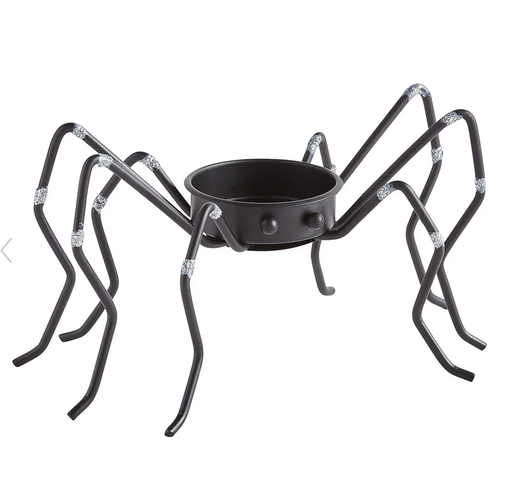 SPIDER SHAPED TEALIGHT CANDLE HOLDER NEW BLACK SILVER METAL