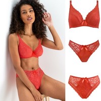 Pour Moi Rebel Underwired Plunge Bra, Brazilian Brief or Deep Brief Coral