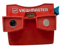 Vintage GAF View-Master Red/White Viewer with Blue Lever made in USA W/8 Reels.