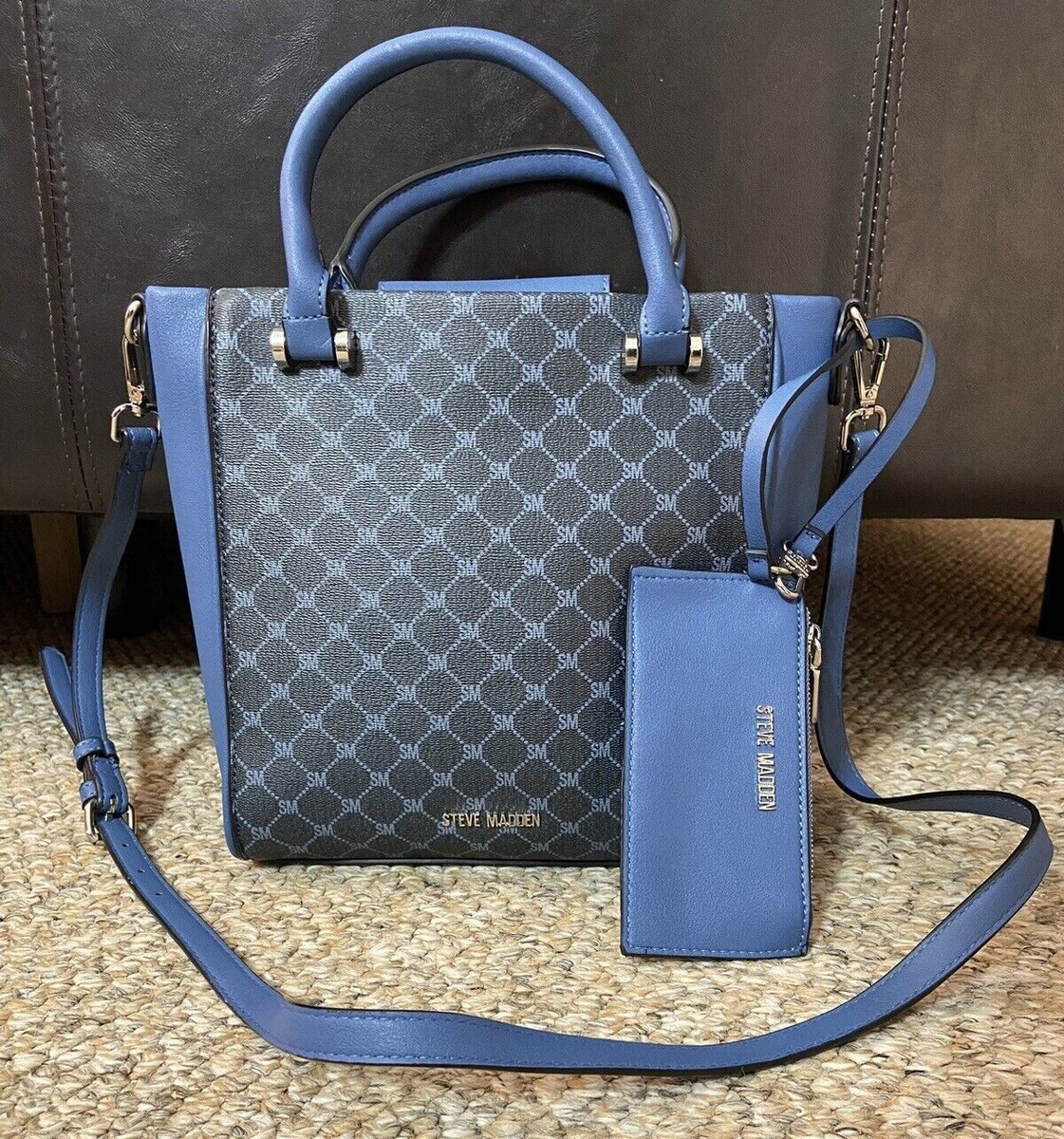 STEVE MADDEN Navy Blue faux LEATHER Strap CROSSBODY Tote bag