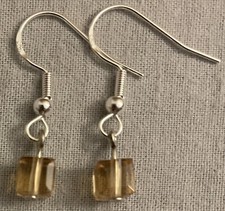 SMALL AMBER CRYSTAL CUBE EARRINGS with Sterling Silver Ear Wires or GP 6mm