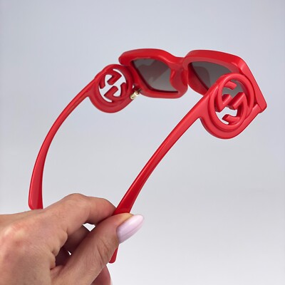 Gucci Women Sunglasses Red Brown Gradient Rectangle GG1325S  display picture 2
