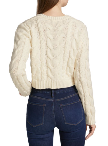 FRAME IvoryOffWhite Cable Knit V-NeckCroppedLongSleevePullover Sweater Sz XS$429 - Picture 5 of 22