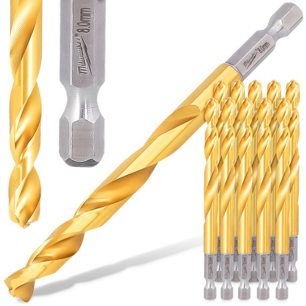 10X Metallbohrer Stahlboherer 8 Mm Hex Milwaukee Spiralbohrer Edelstahlbohrer-image
