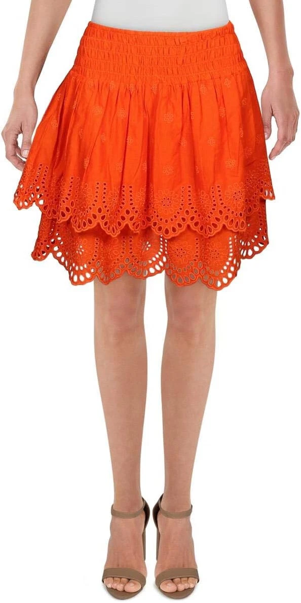 INC Womens Tiered Eyelet Skirt Orange Small.