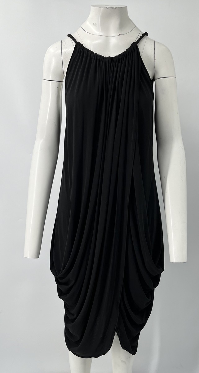 ワンピース Lanvin Dress With Drape Lanvin DAMAGED Black Draped Bubble-Effect Dress w/ Braided