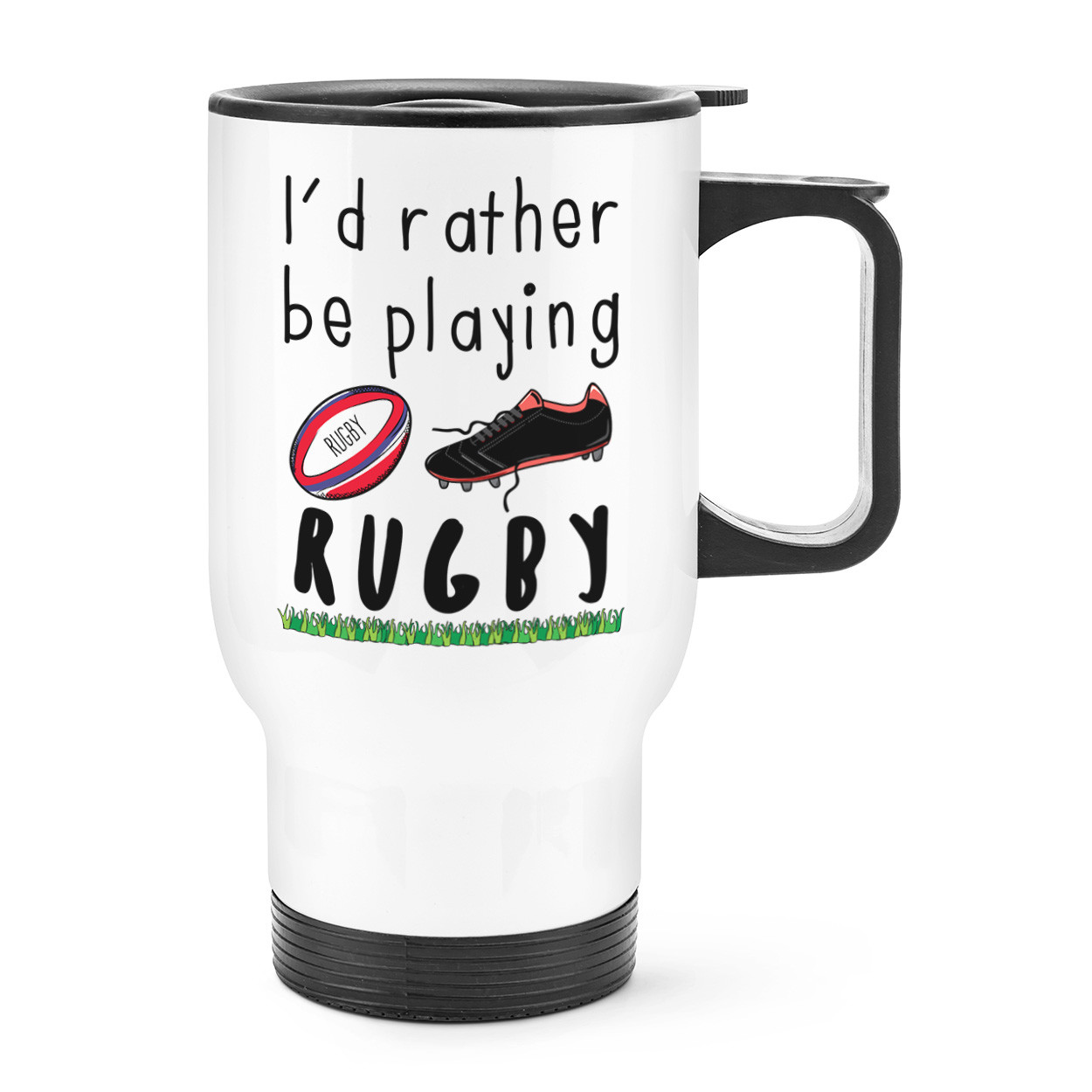 I'd Rather Be Playing Rugby Travel Mug Cup With Handle - Funny League Union