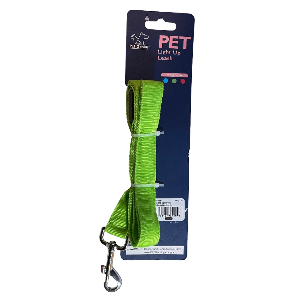 Correa Pet Genius EXTRA LARGA 47" VERDE LIMA iluminada - FÁCIL DE VER 2 a NITE 10z