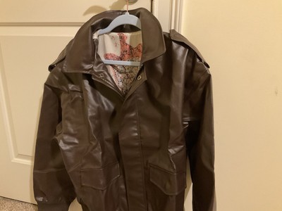 Brown Faux Leather Bomber Jacket with Shoulder Epaulettes Pockets Snaps XL NIB