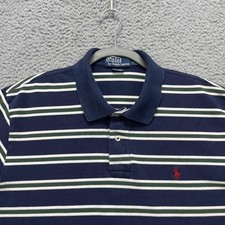 Polo Ralph Lauren Polo Shirt Mens XL Navy Blue Green Stripe Cotton Short Sleeve