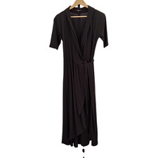 Quince Tencel Jersey Midi Wrap Dress Black Basic Sleeved M