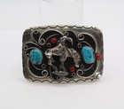 SW Navajo Style Belt Buckle Silvertone End Trail Horse Rider  3.5" L Unisex LZJ2 — photo 2