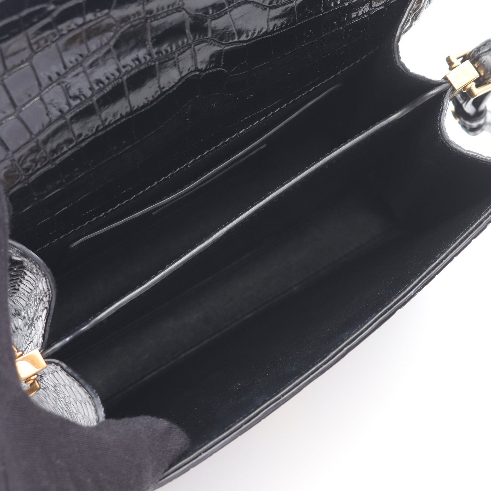 【Borsa】SAINT LAURENT PARIS Cassandra Borsa a mano in pelle nera coccodrillo goffrato