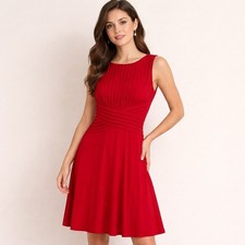 Calvin Klein Dress Womens 8 Red Pleated Knee Length Sleeveless Stretchy Slimming