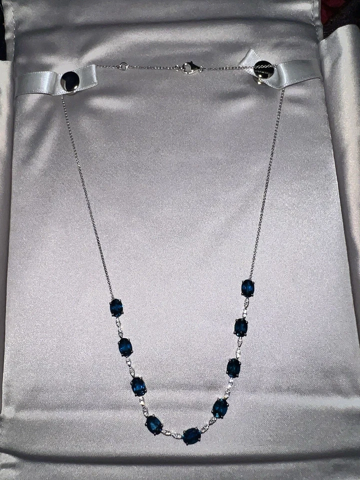 IMPRESIONANTE Collar Oro Blanco 14kt NATURAL Zafiro y Diamantes Estate Ver Papeles Foto 2 de 3