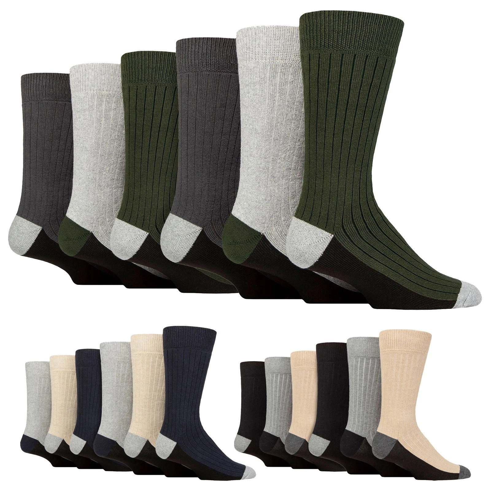 Mens Long Boot Socks by WILDFEET , 6 Multi Pack Cotton Knee High Hiking Socks