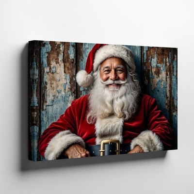 Whimsical Textured Portrait Of A Jolly Santa Claus Depicted Against A Wall Art