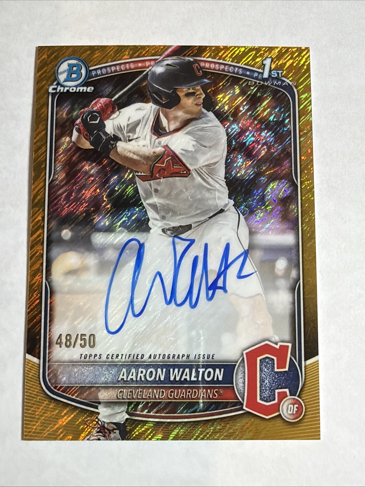 2025 1st Bowman Draft Chrome Gold Shimmer Ref Aaron Walton Auto 48/50 RC SP