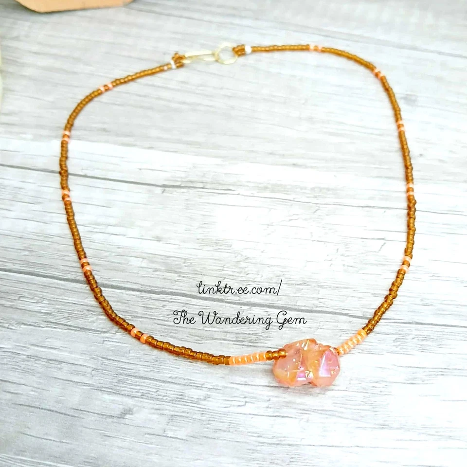 Collar Gargantilla Inspirado en Otoño Delicado Aura Cuarzo Cristal Cuentas Minimalista 14" Foto 2 de 4