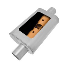 Gibson BM0102 - MWA™ Stainless Steel Oval Gray Exhaust Muffler (3" Offset ID,