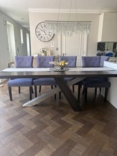 Large Dark Oak & Steel X-Frame Dining Table 225cm – Seats 8-10 Industrial