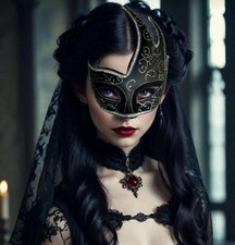 Women Glitter Venetian Halloween Costume Masquerade Elegant Party Eye Mask Black