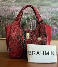 Brahmin Small Carla Satchel/Shoulder Bag in Lipstick Avedon NWT