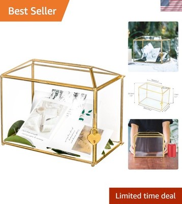 Handcrafted Gold Glass Card Box for Weddings & Celebrations - Lockable Design