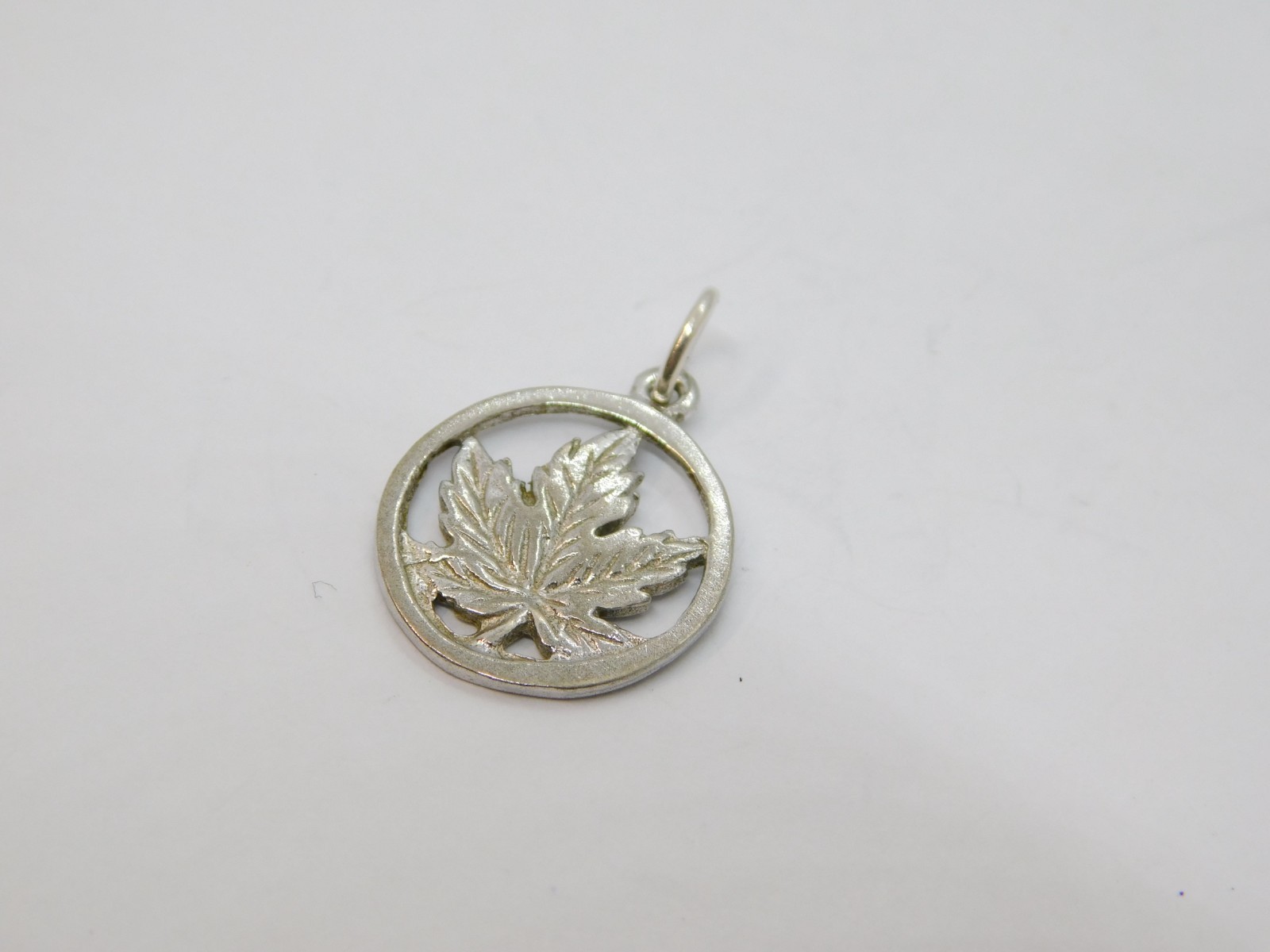 Sterling Silver Maple Leaf Cutwork Round Charm Pe… - image 3