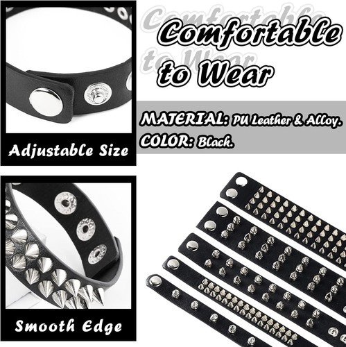 Punk Studded Bracelet Goth Leather Rivets Spike Bracelets Cuff...  - Picture 3 of 7