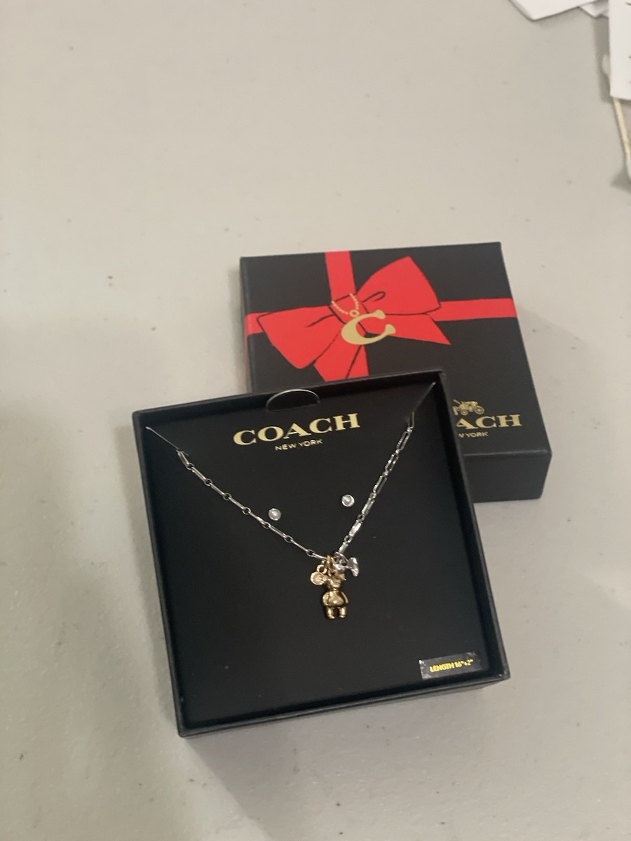 NWT Coach Boxed Teddy Bear And Bow Earrings And Necklace Set | eBay