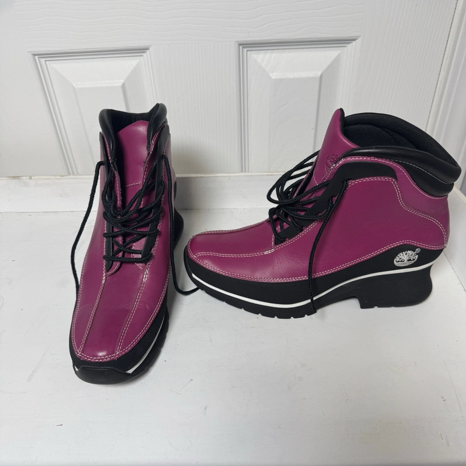 Timberland stivaletti stivaletti scarpe donna taglia 7 rosa nero pelle