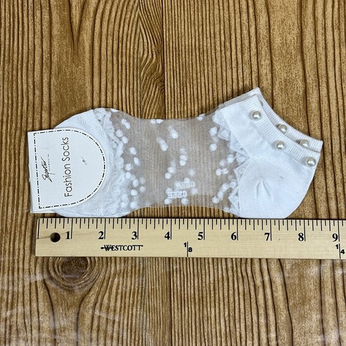 Sheer Floral Mesh Crew Socks Women’s One Size White Polka Dot Pattern - Picture 6 of 6