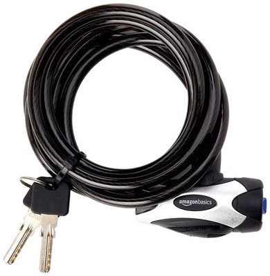 Amazon Basics verstellbares Fahrrad Diebstahlsicherung Schlüsselschloss mit Kabel, 1er Pack, schwarz,