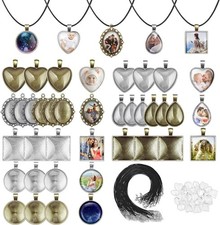 90Pcs Pendant Trays, Bezel Pendant Trays Blanks with Glass Cabochons for Pendan