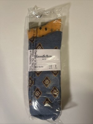 Goodfellow & Co. Men's Novelty Geo Socks 2 Pack Blue/Yellow Shoe Size 7-12 New