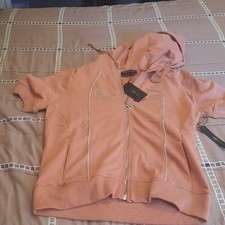 Pink 2-Piece Fleece Cotton Sweatsuit Set Zip Hood Hoodie Pants Pockets L