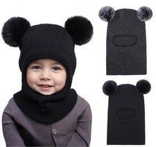 ENBAOHUI Baby Winter Hat Scarf 2 Packs Toddler 1-6 Years, Black dark Grey