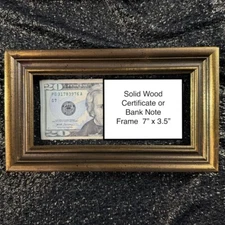 Vintage All Wood bill Frame Art Decor Gallery Wall First Dollar