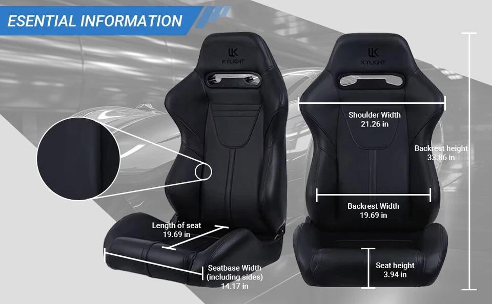 2PCS Universal PVC Leather Racing Bucket Seats with Dual Sliders for Mazda Foto 4 de 4