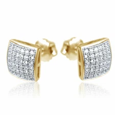 Men's Ladies 14K Yellow Gold Plated Cluster Cubic Zirconia Stud Earrings X-Mas
